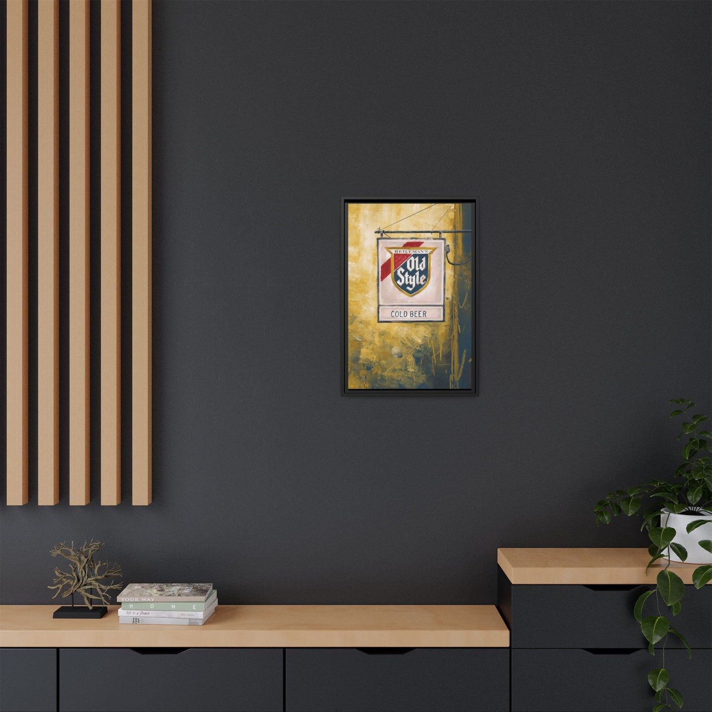 Blue & Gold Bar Sign - Gallery Wrapped Print with Black Frame