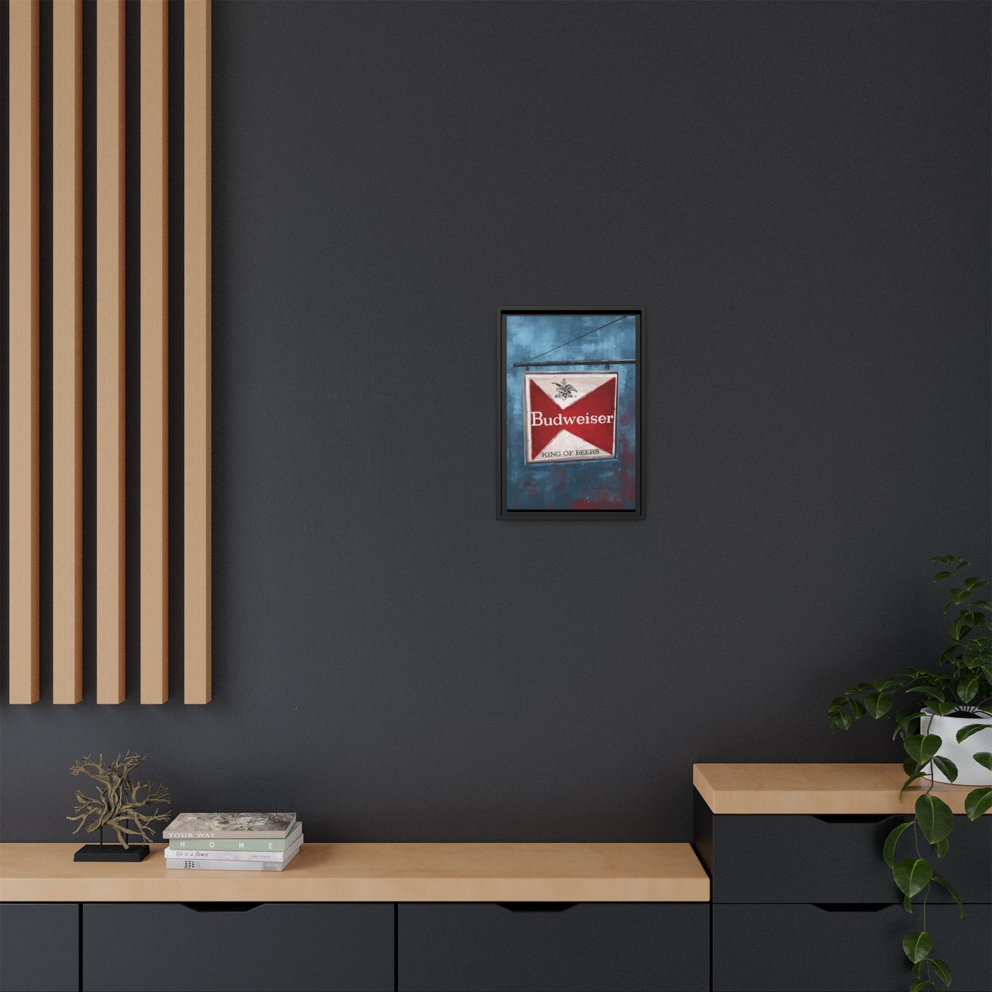 The King Hangs Here – Vintage Budweiser Bar Sign Framed Canvas Print