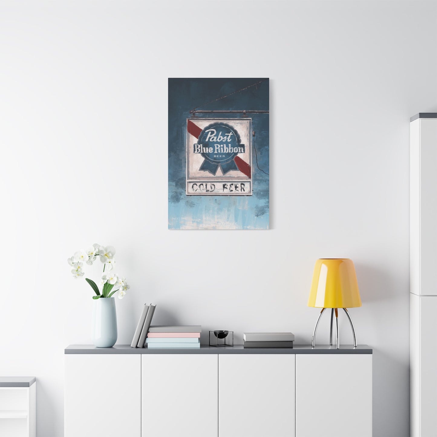 Blue Ribbon Glow – Retro Dive Bar Wall Art