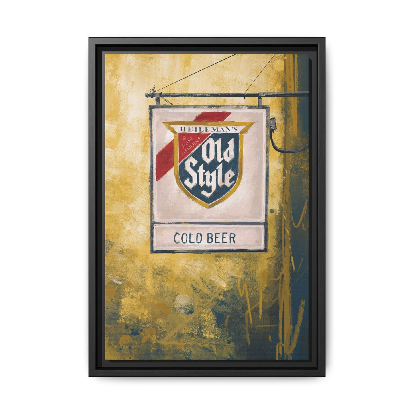 Blue & Gold Bar Sign - Gallery Wrapped Print with Black Frame