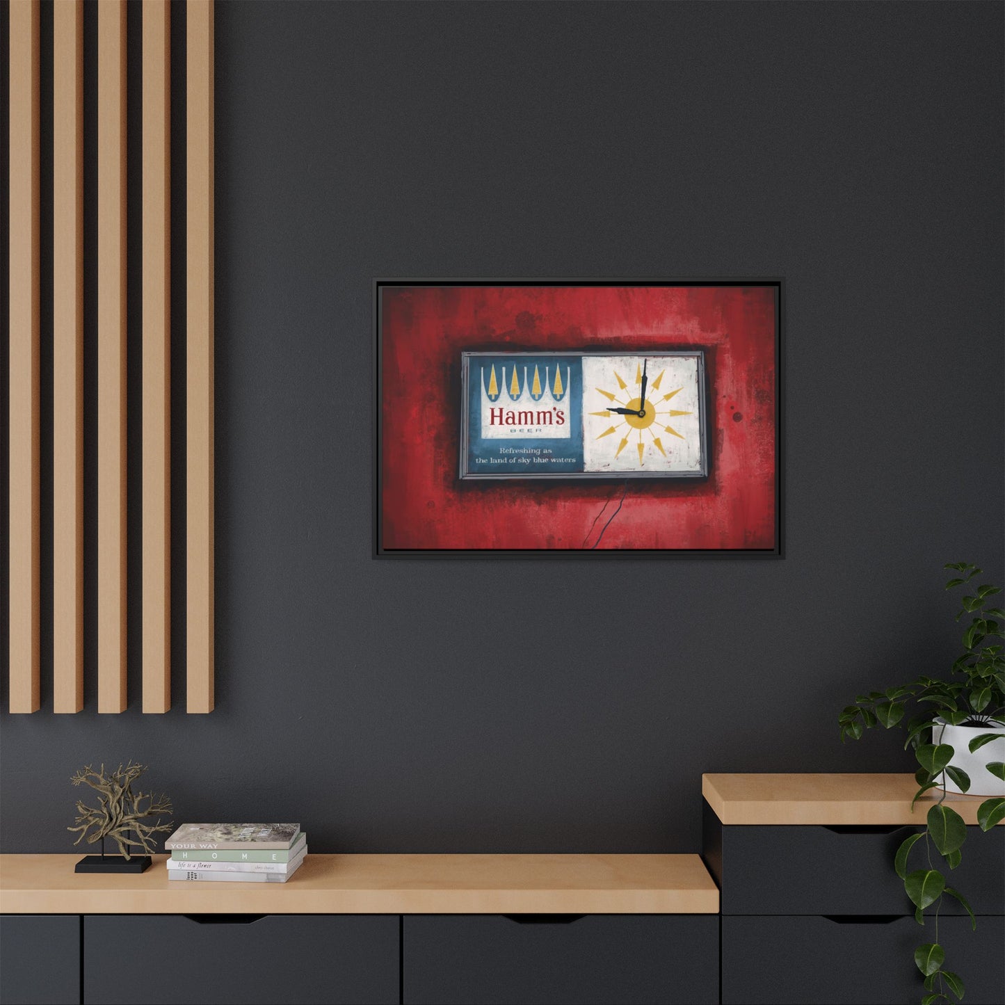 Sky Blue Time – Retro Wall Clock Framed Canvas Print