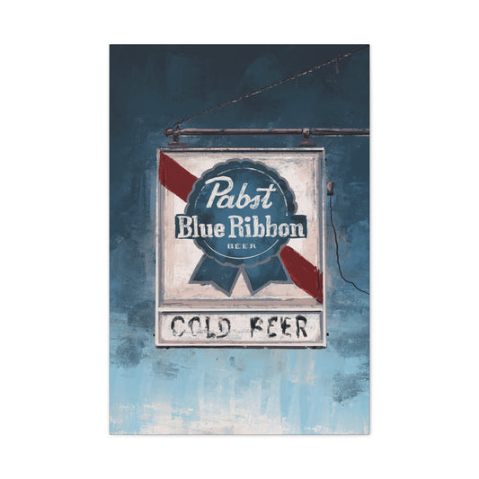 Blue Ribbon Glow – Retro Dive Bar Wall Art
