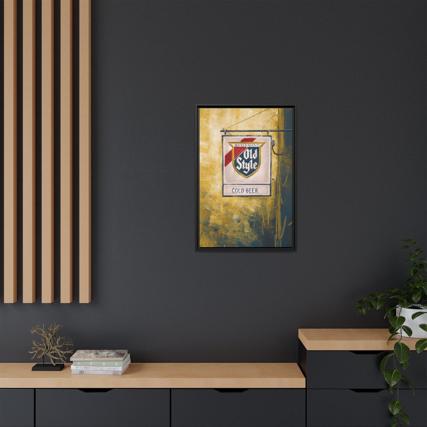 Blue & Gold Bar Sign - Gallery Wrapped Print with Black Frame