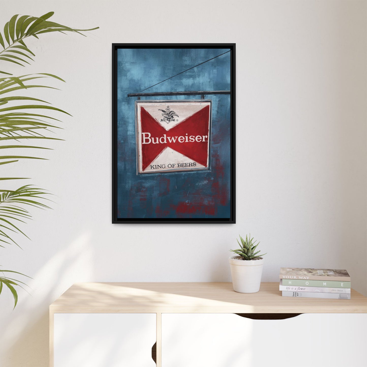 The King Hangs Here – Vintage Budweiser Bar Sign Framed Canvas Print