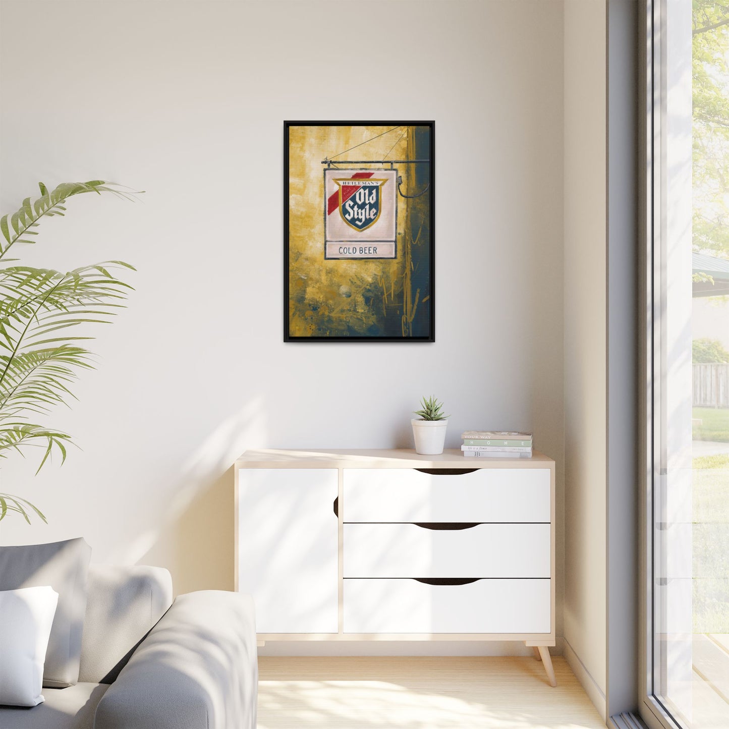 Blue & Gold Bar Sign - Gallery Wrapped Print with Black Frame