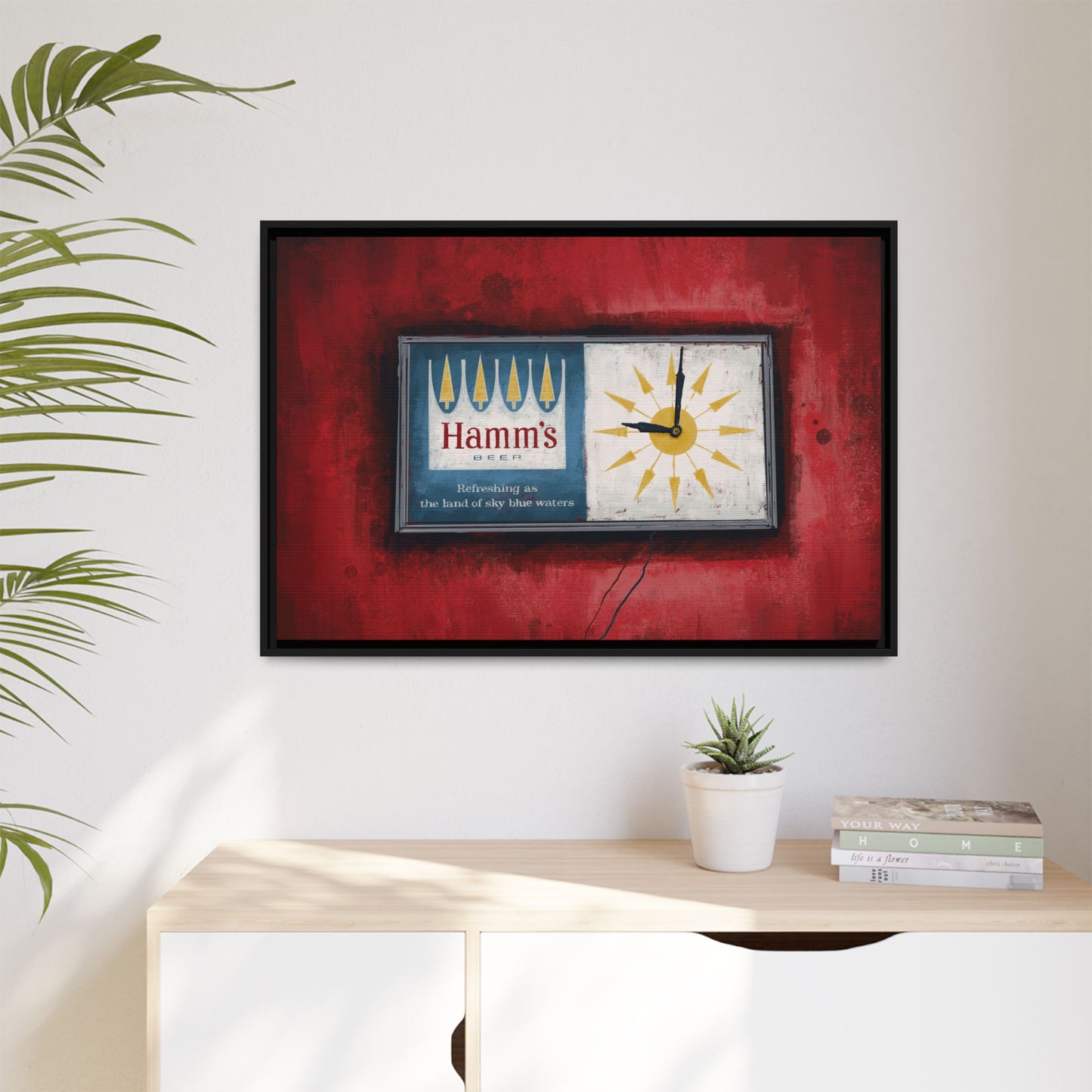 Sky Blue Time – Retro Wall Clock Framed Canvas Print