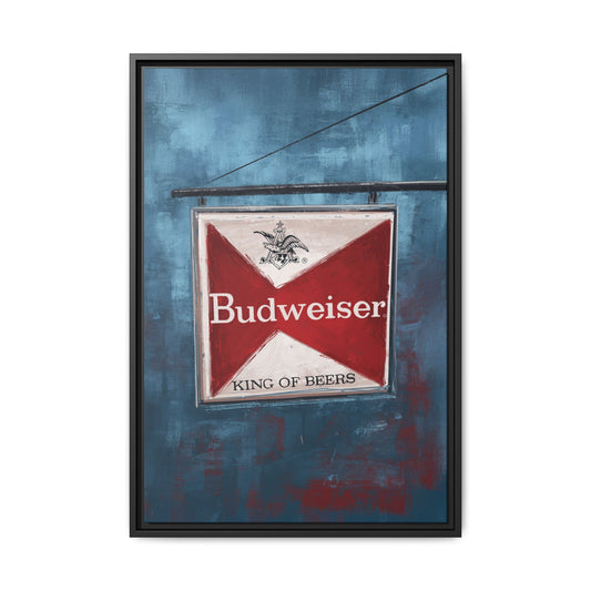 The King Hangs Here – Vintage Budweiser Bar Sign Framed Canvas Print