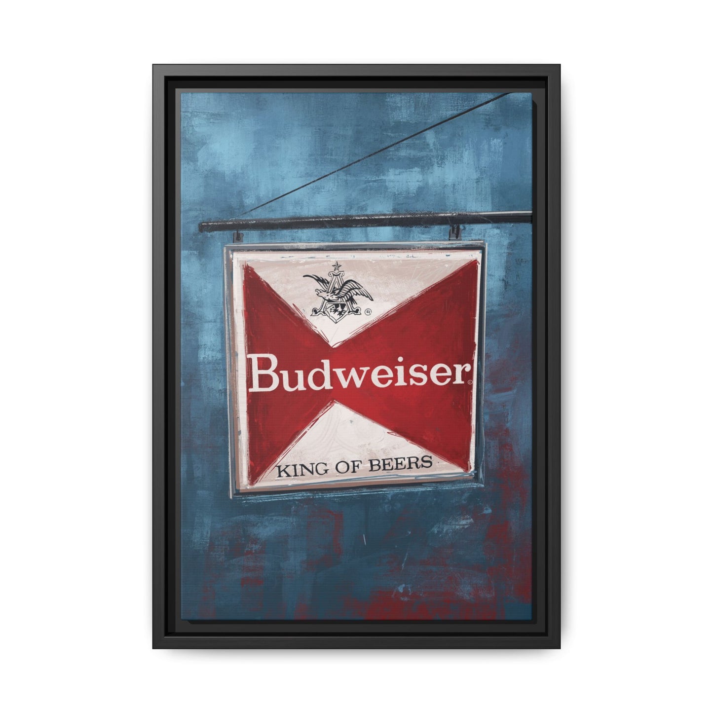 The King Hangs Here – Vintage Budweiser Bar Sign Framed Canvas Print