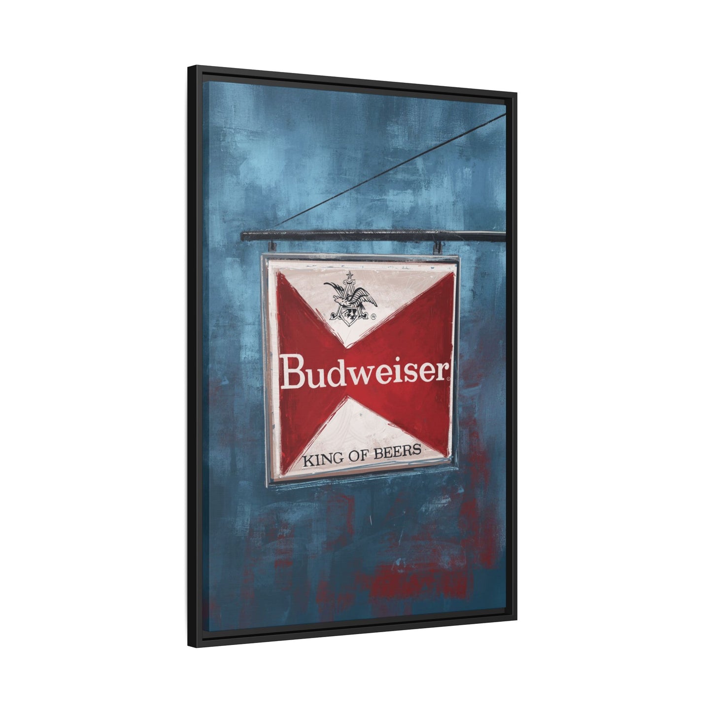 The King Hangs Here – Vintage Budweiser Bar Sign Framed Canvas Print