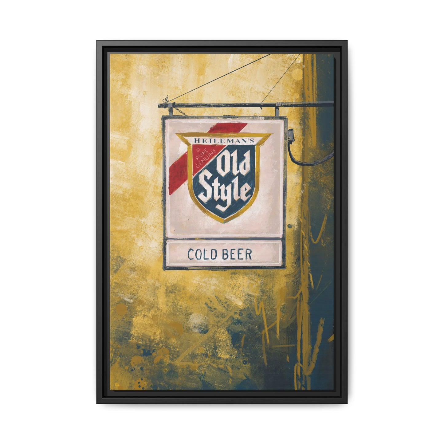 Blue & Gold Bar Sign - Gallery Wrapped Print with Black Frame