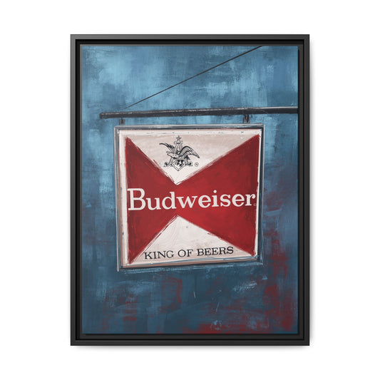 The King Hangs Here – Vintage Budweiser Bar Sign Framed Canvas Print