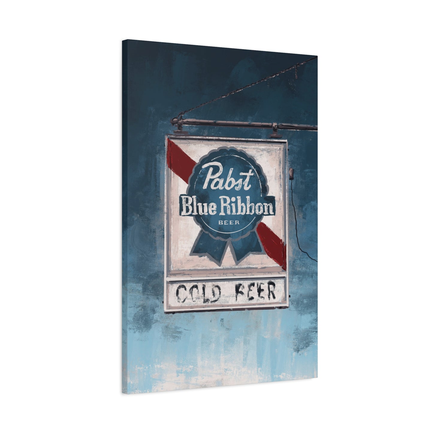 Blue Ribbon Glow – Retro Dive Bar Wall Art