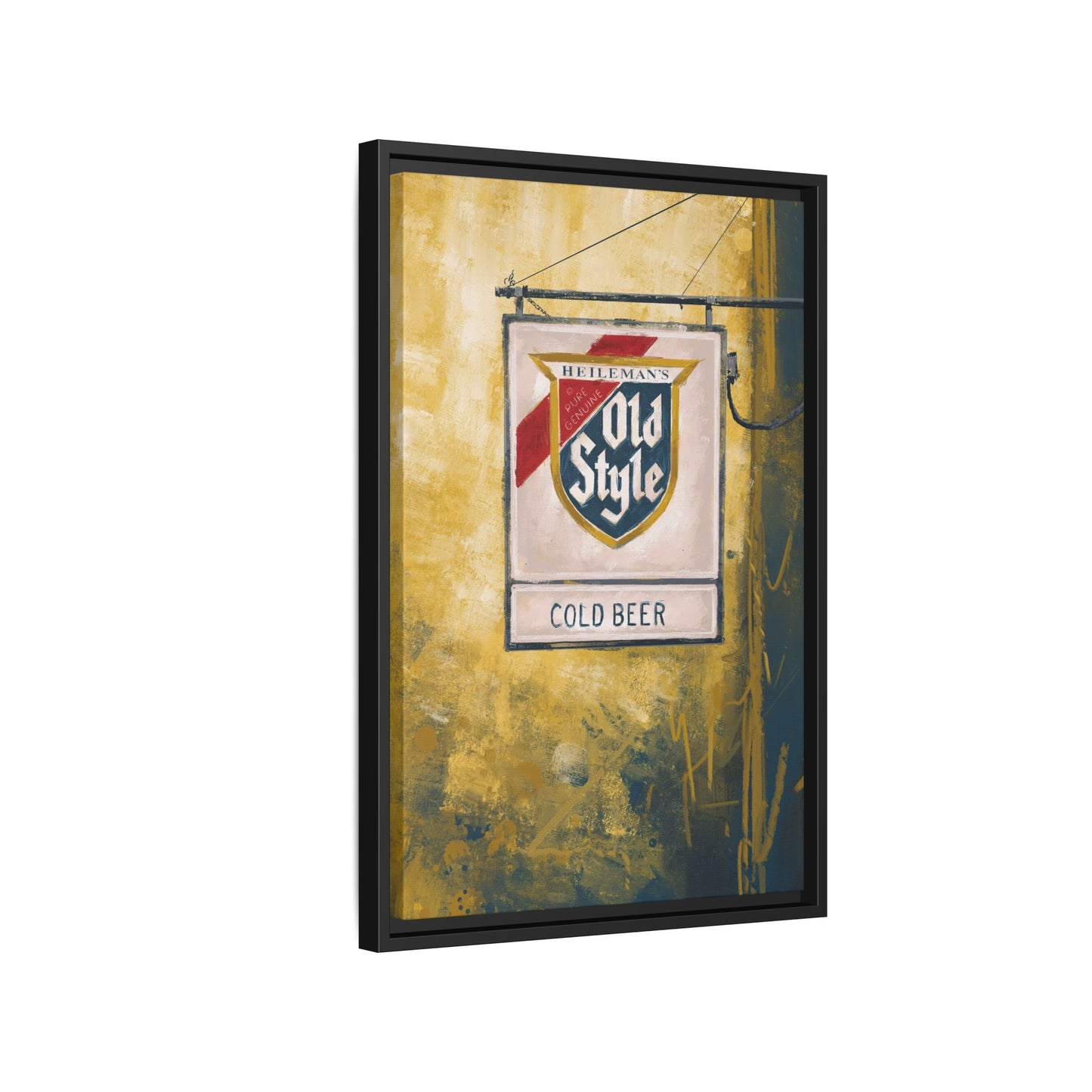 Blue & Gold Bar Sign - Gallery Wrapped Print with Black Frame