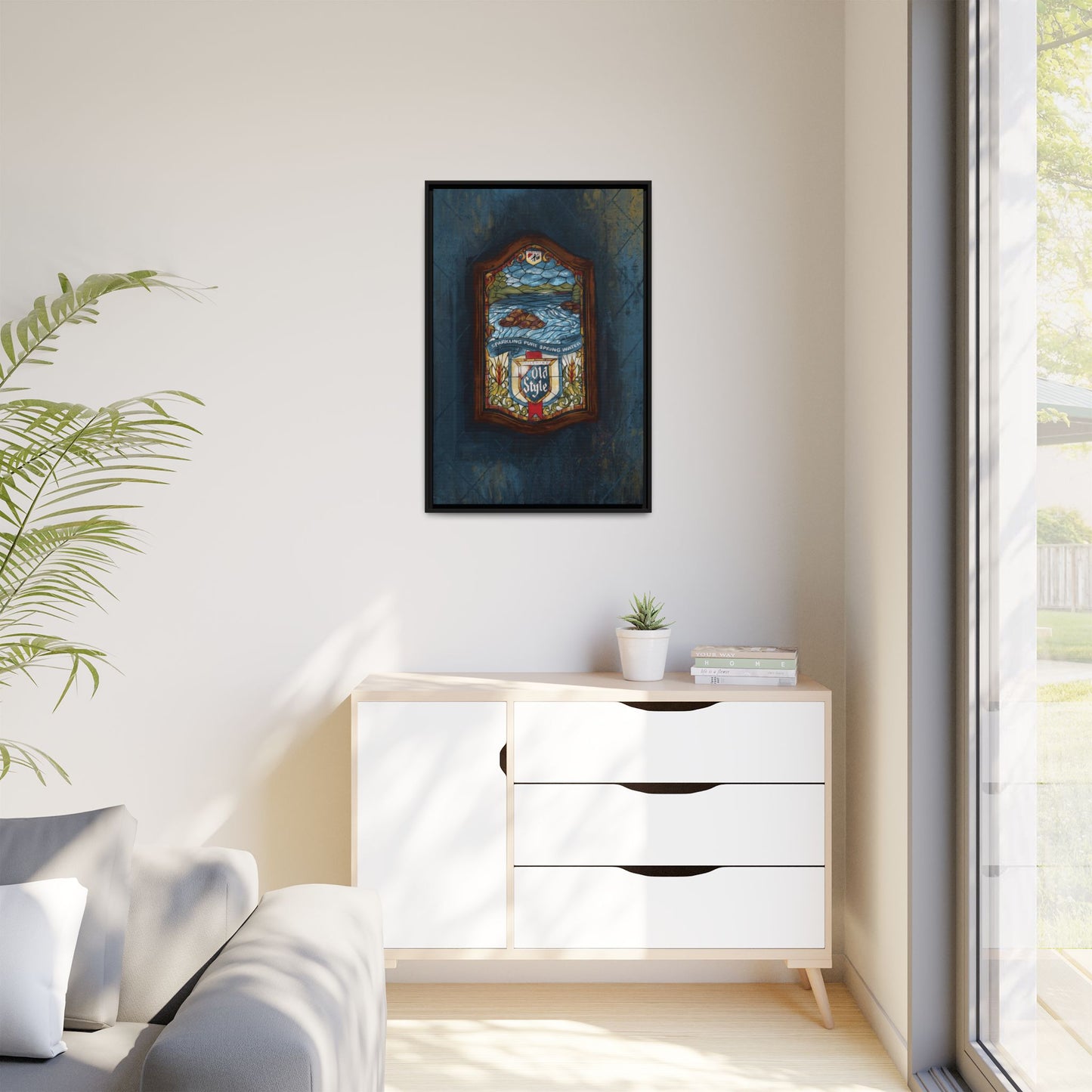 Old World Pour – Stained Glass Barroom Framed Canvas
