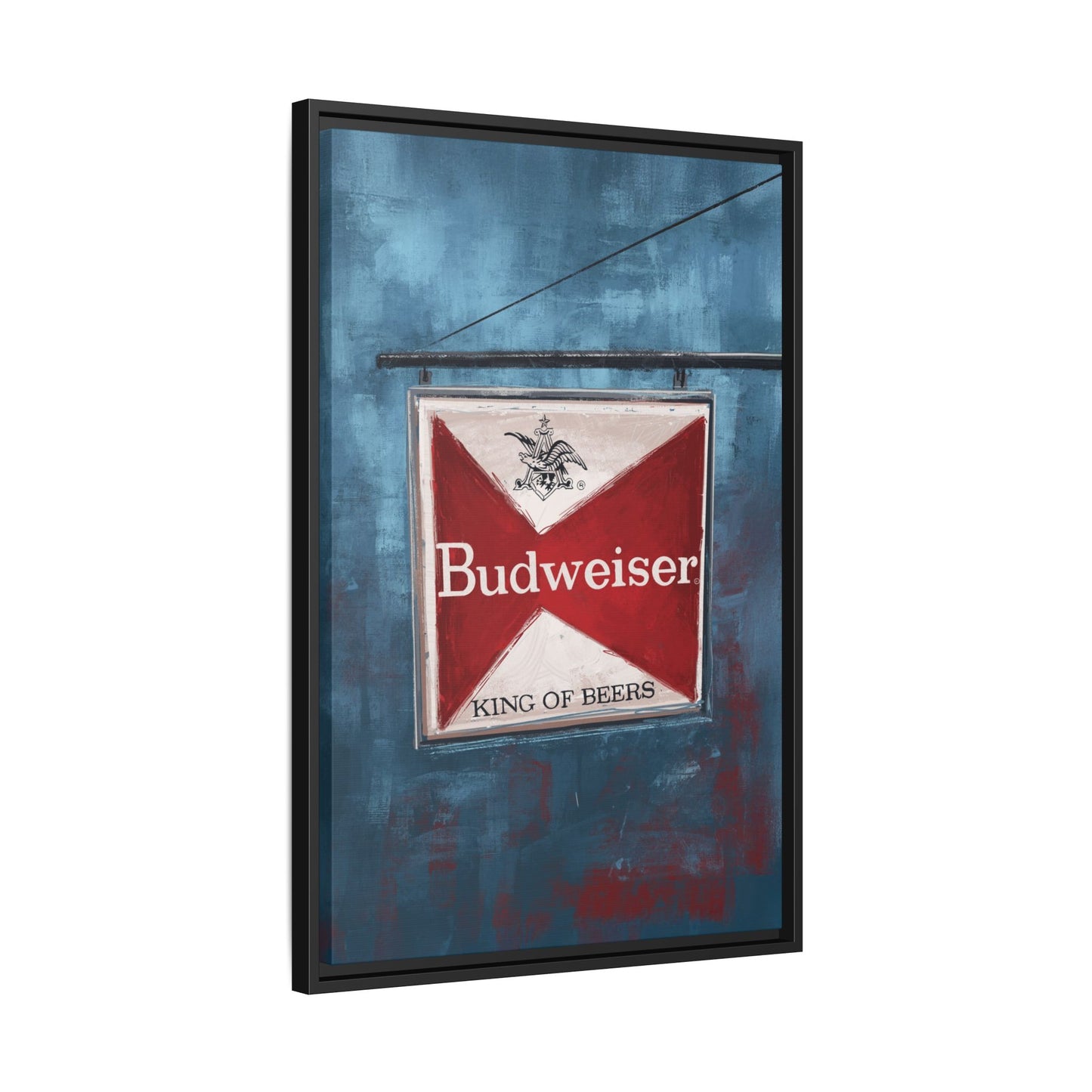 The King Hangs Here – Vintage Budweiser Bar Sign Framed Canvas Print