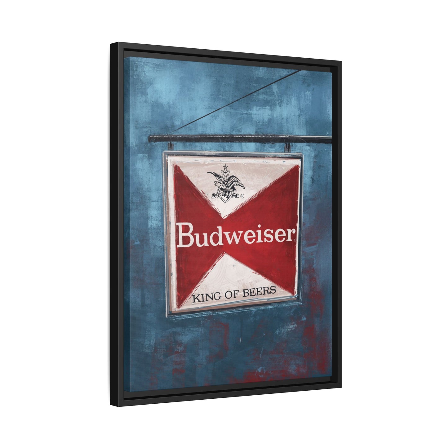 The King Hangs Here – Vintage Budweiser Bar Sign Framed Canvas Print