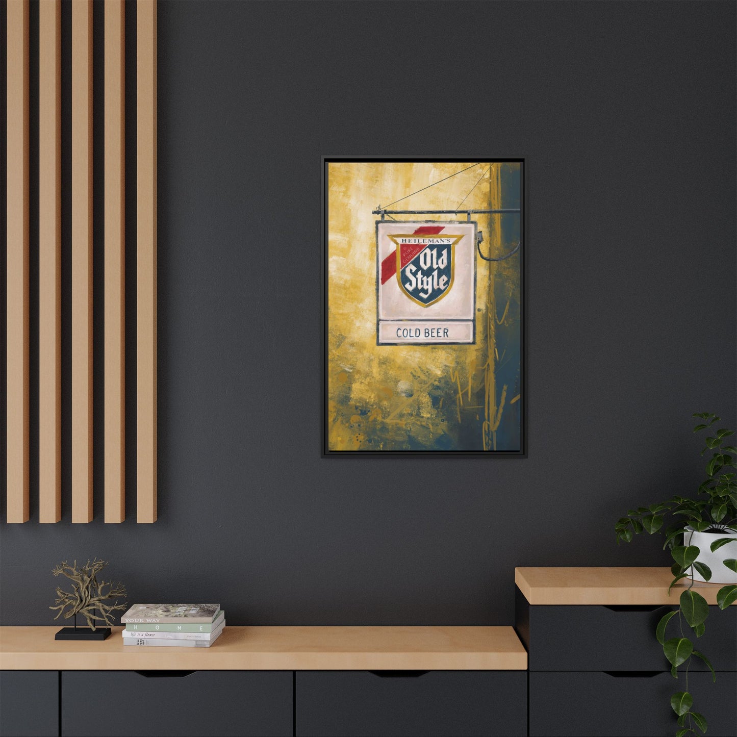 Blue & Gold Bar Sign - Gallery Wrapped Print with Black Frame