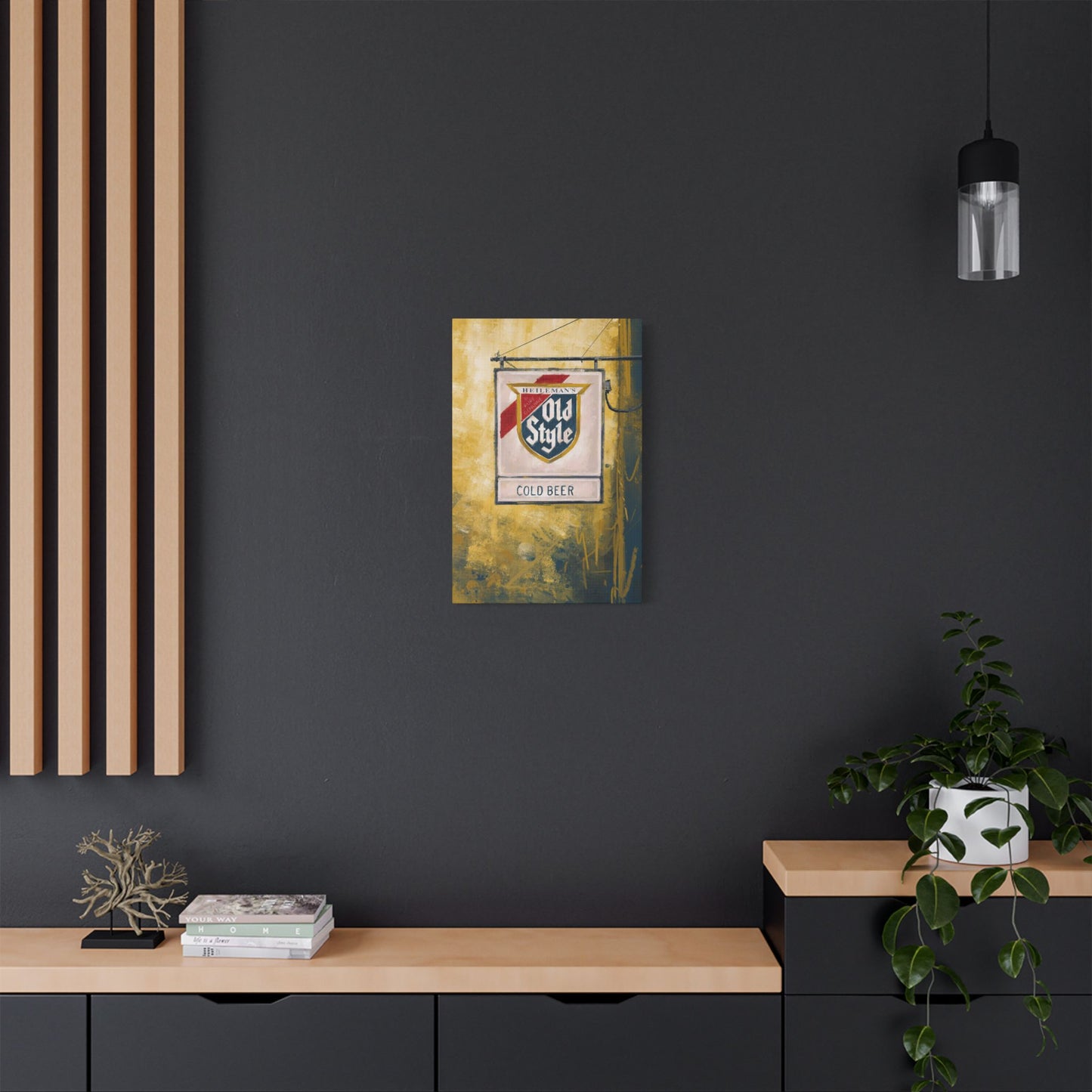 Blue & Gold Bar Sign – Retro Canvas Art