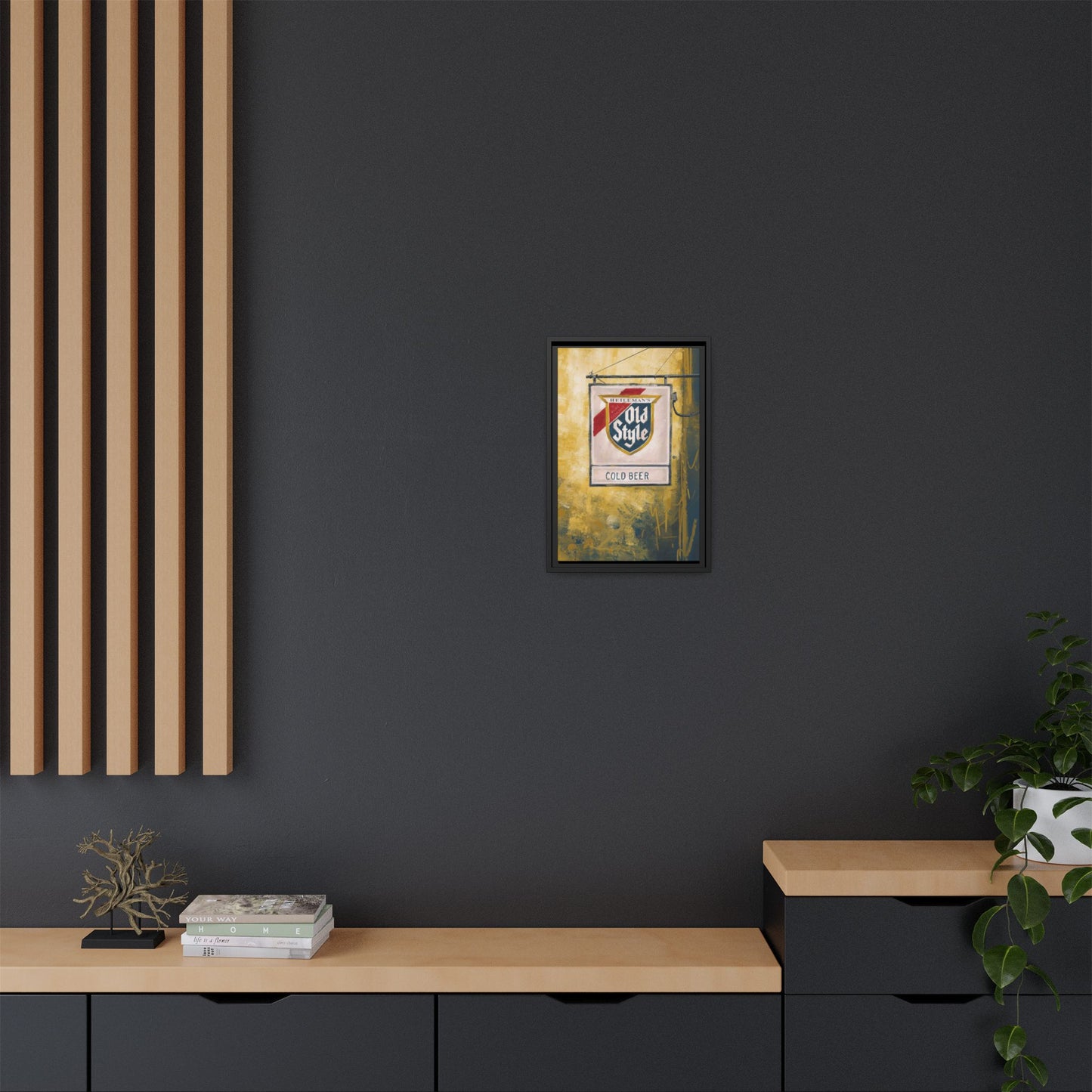 Blue & Gold Bar Sign - Gallery Wrapped Print with Black Frame