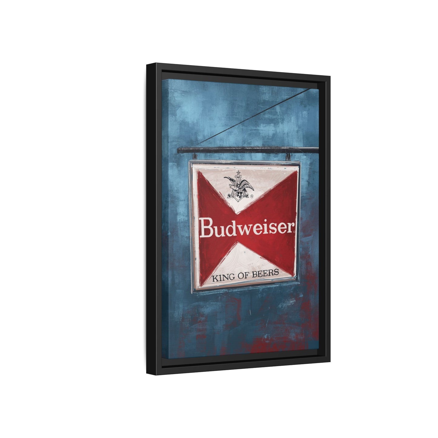 The King Hangs Here – Vintage Budweiser Bar Sign Framed Canvas Print