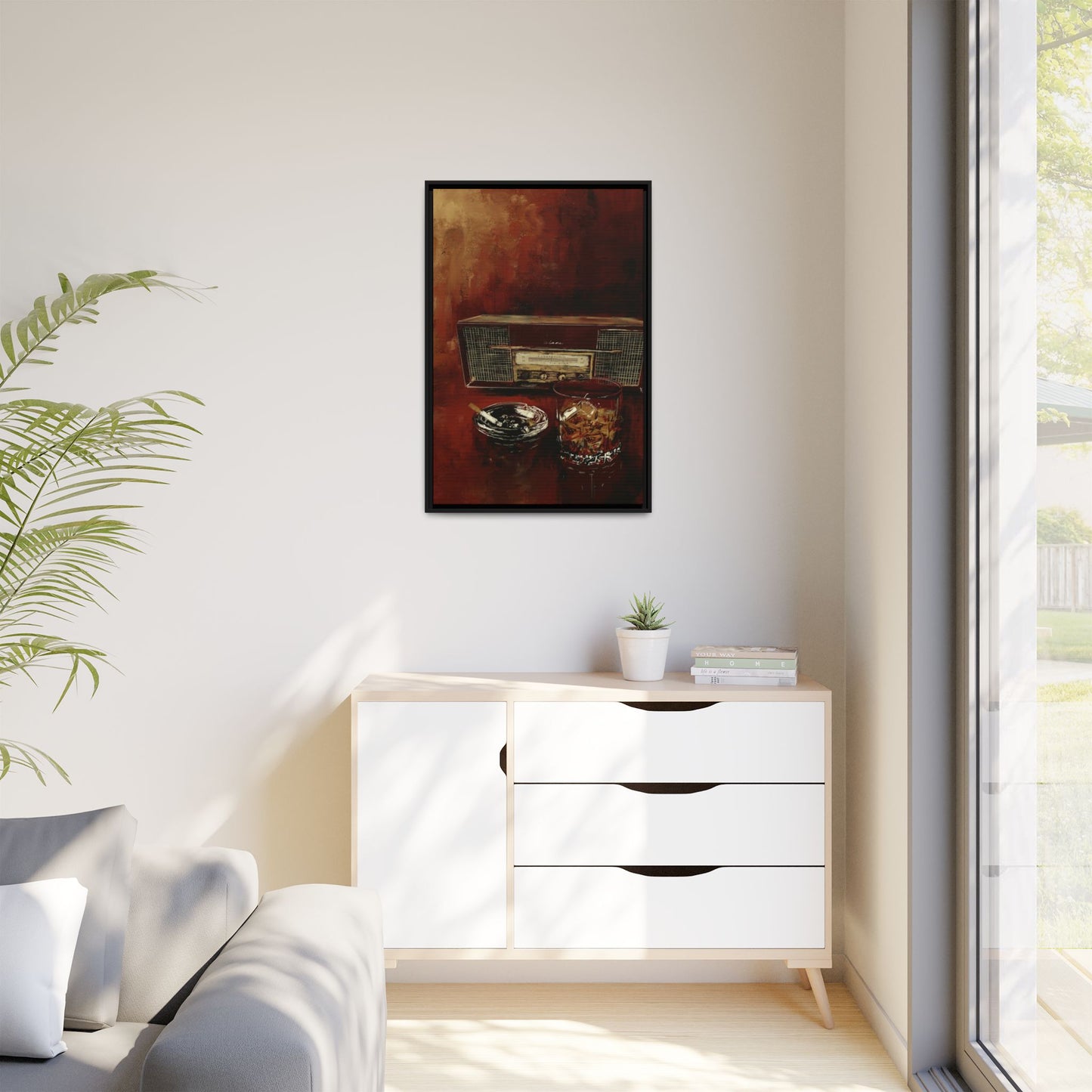 Tuned in with a Slow Pour - Framed Canvas Print