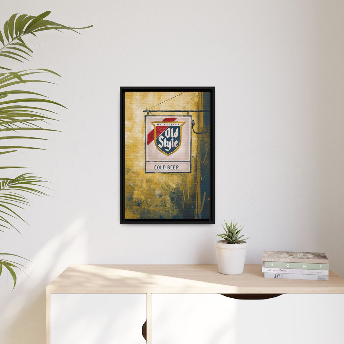 Blue & Gold Bar Sign - Gallery Wrapped Print with Black Frame