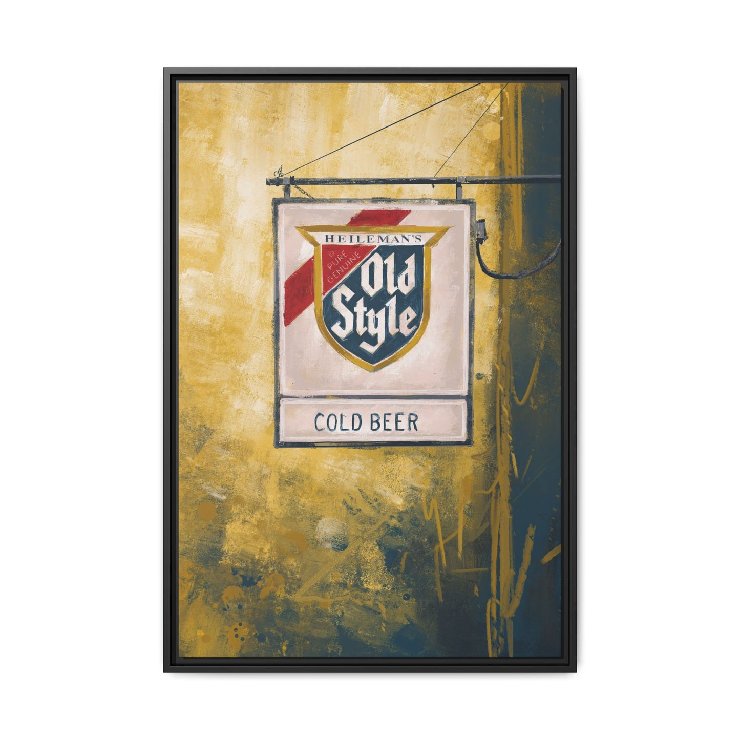 Blue & Gold Bar Sign - Gallery Wrapped Print with Black Frame