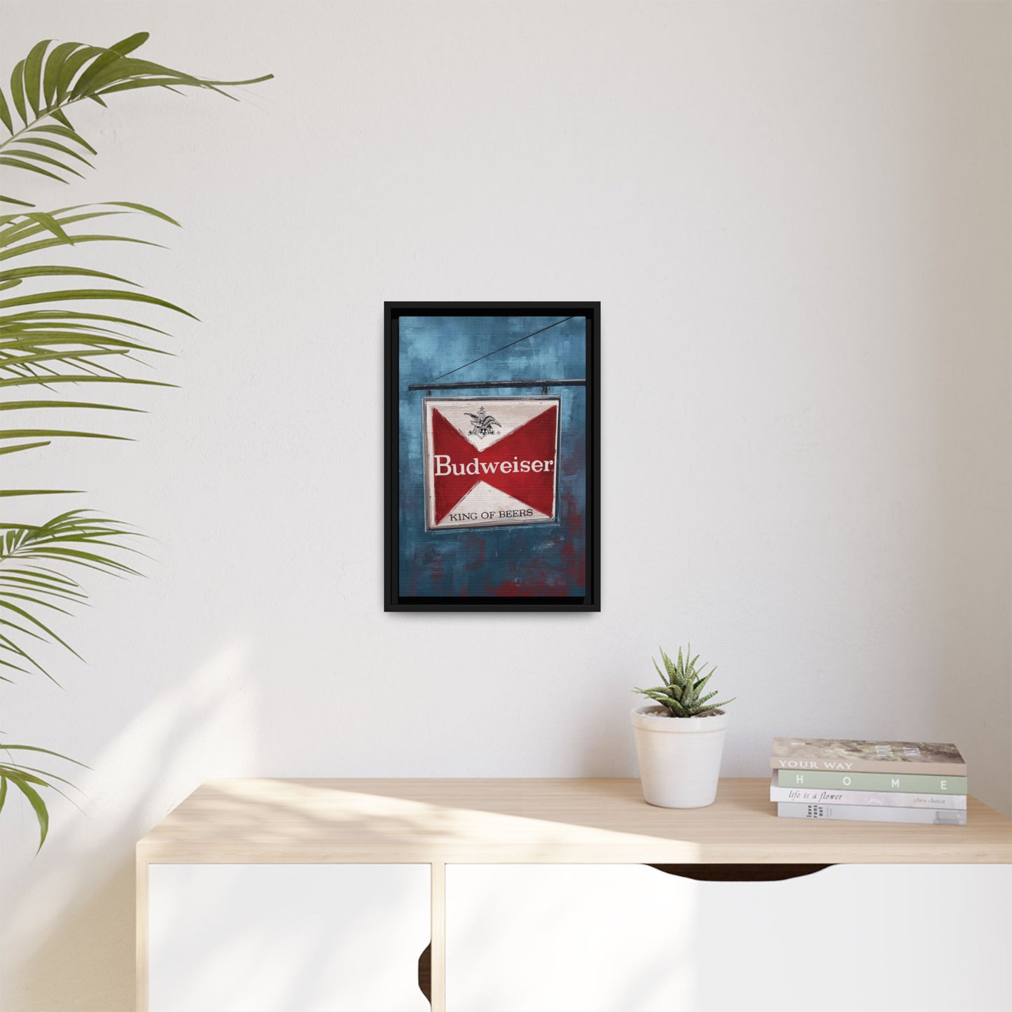 The King Hangs Here – Vintage Budweiser Bar Sign Framed Canvas Print