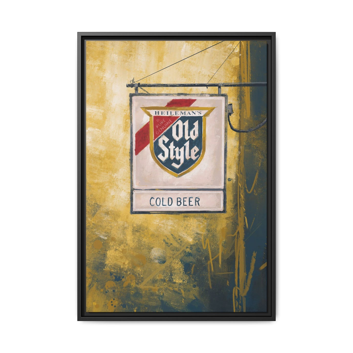 Blue & Gold Bar Sign - Gallery Wrapped Print with Black Frame