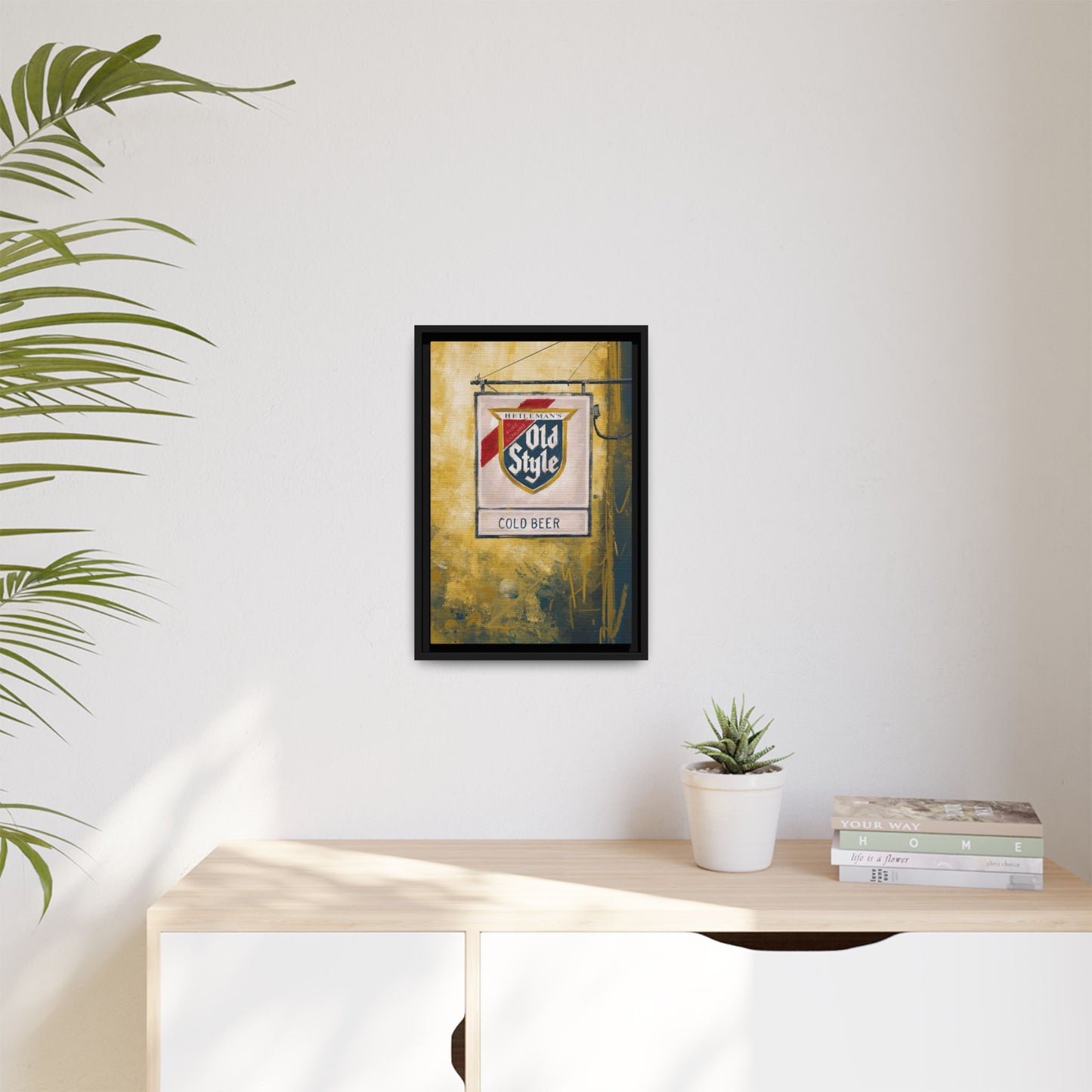 Blue & Gold Bar Sign - Gallery Wrapped Print with Black Frame