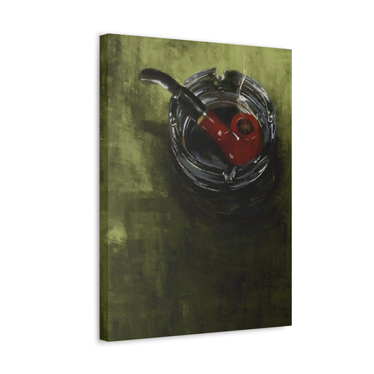 Pipe on Green Table - Satin Canvas Print