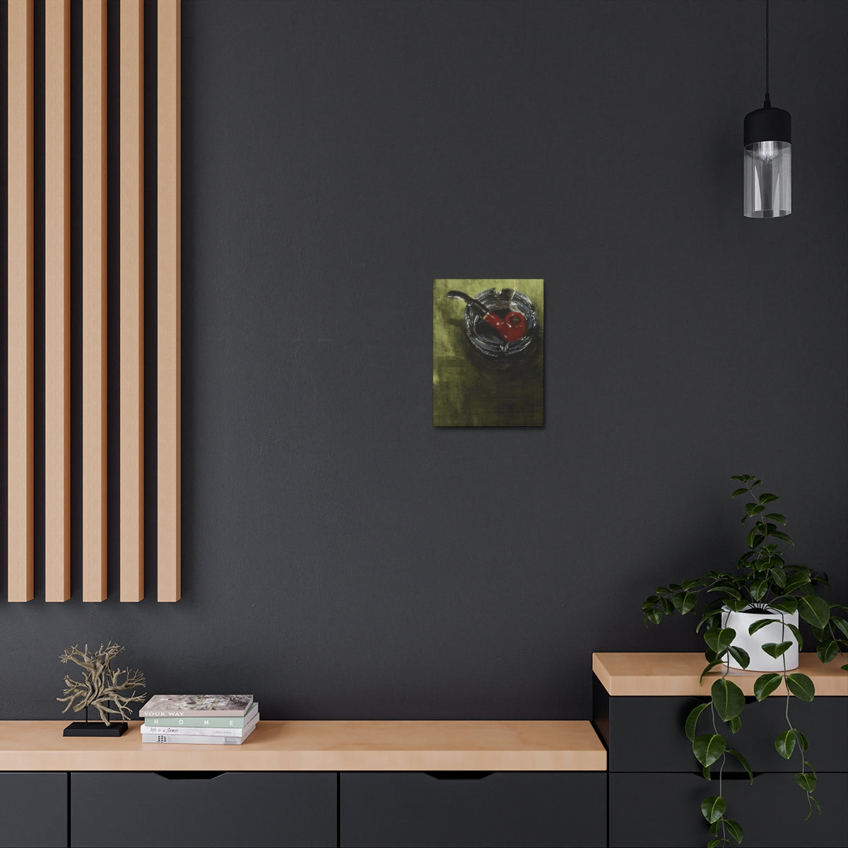 Pipe on Green Table - Satin Canvas Print