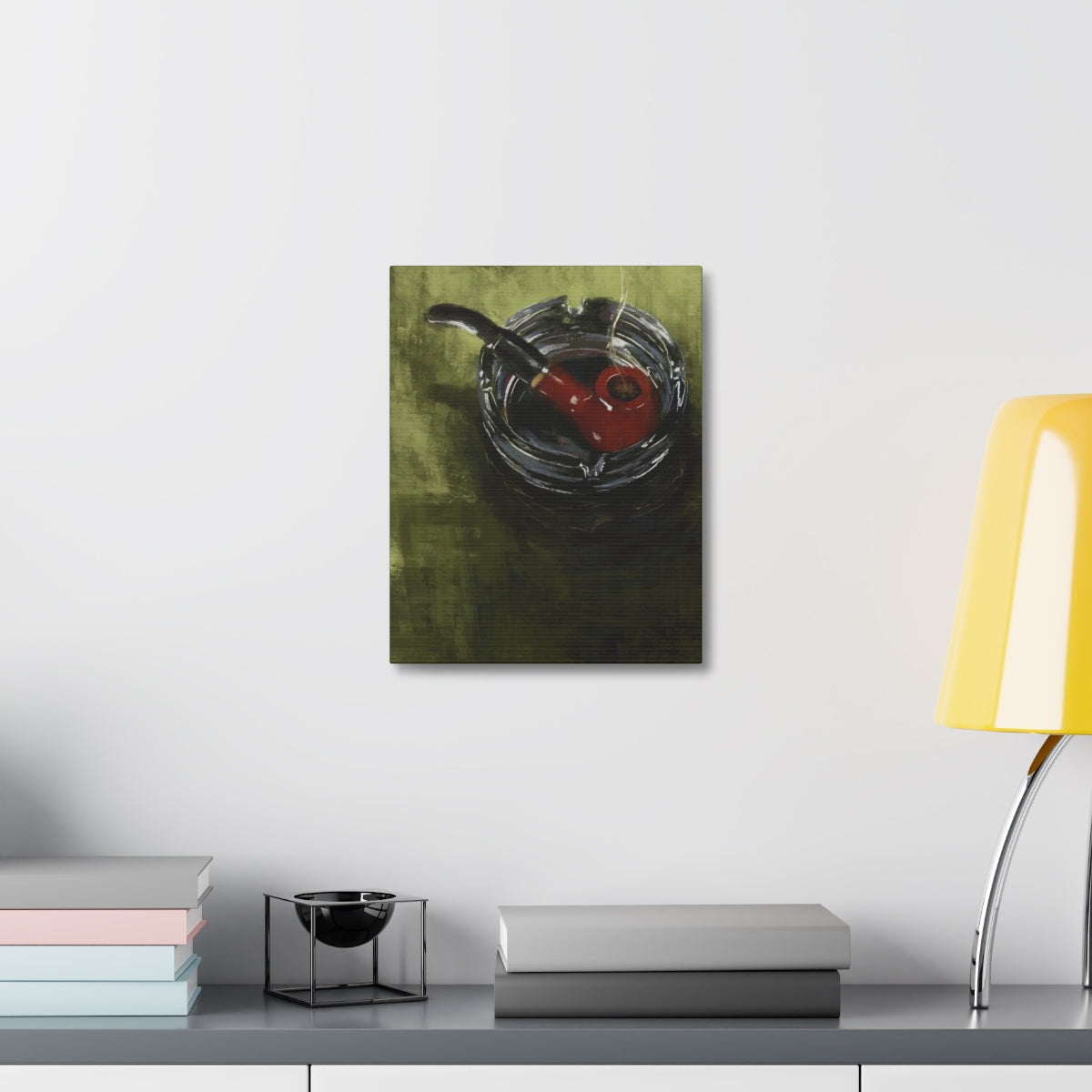 Pipe on Green Table - Satin Canvas Print