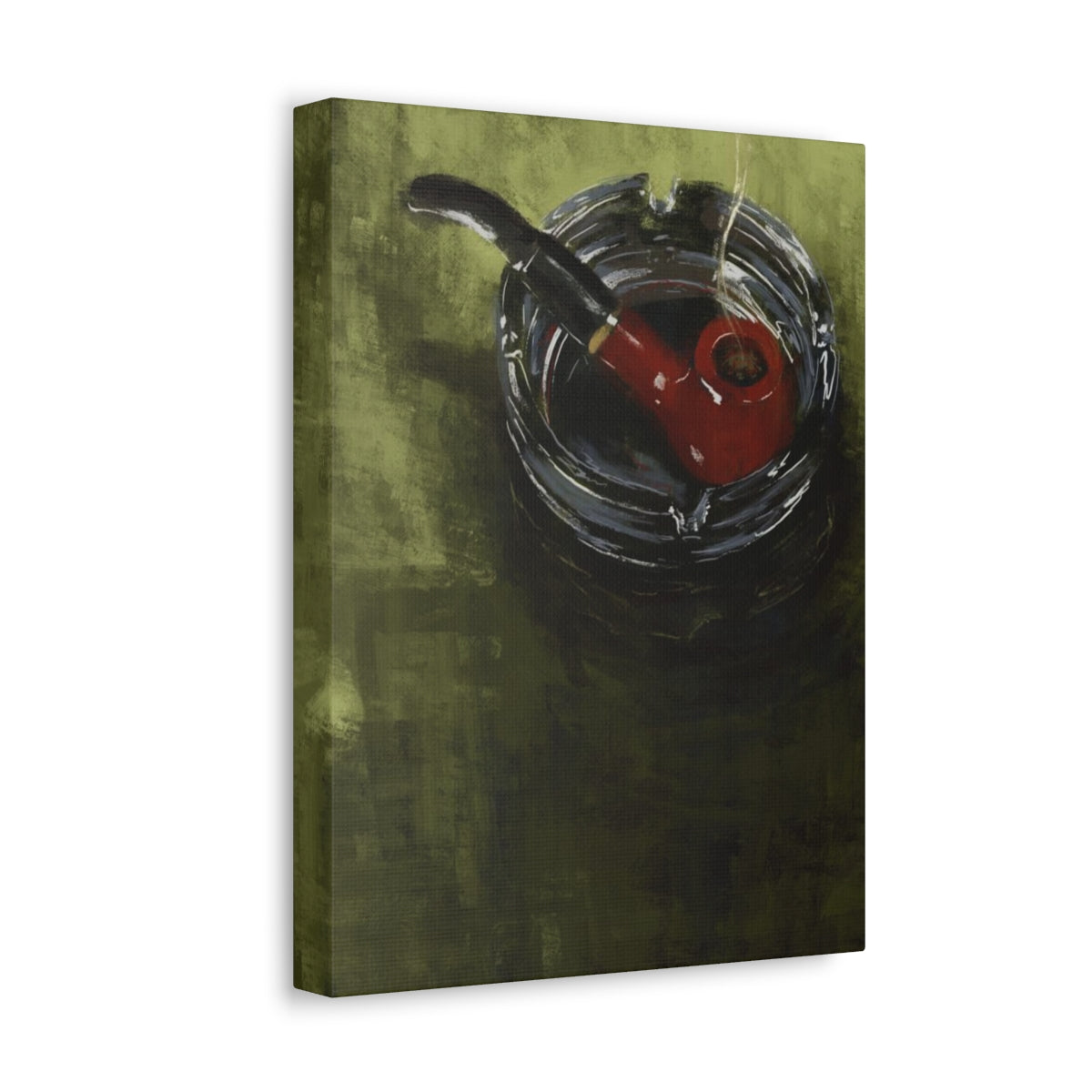 Pipe on Green Table - Satin Canvas Print