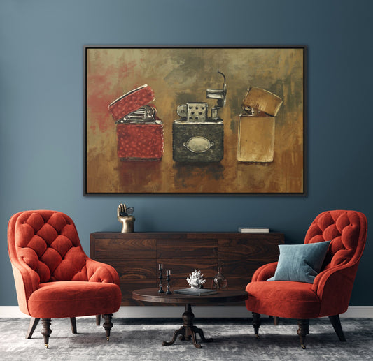 Old Flame Vintage Lighter Art Framed Canvas