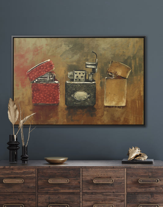 Old Flame Vintage Lighter Art Framed Canvas