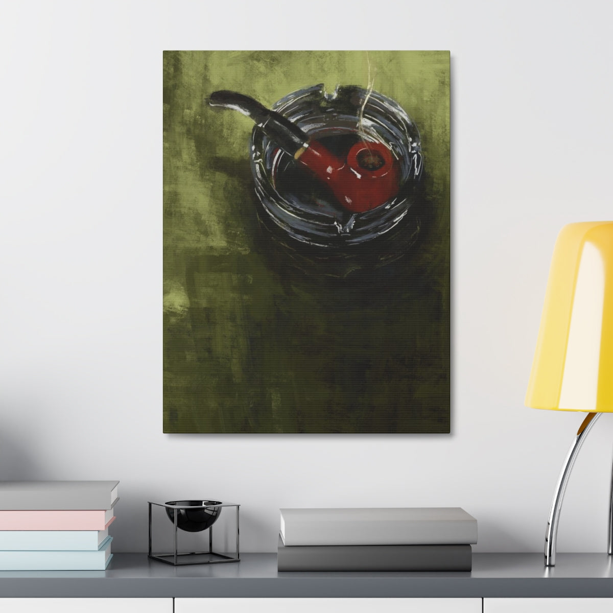 Pipe on Green Table - Satin Canvas Print