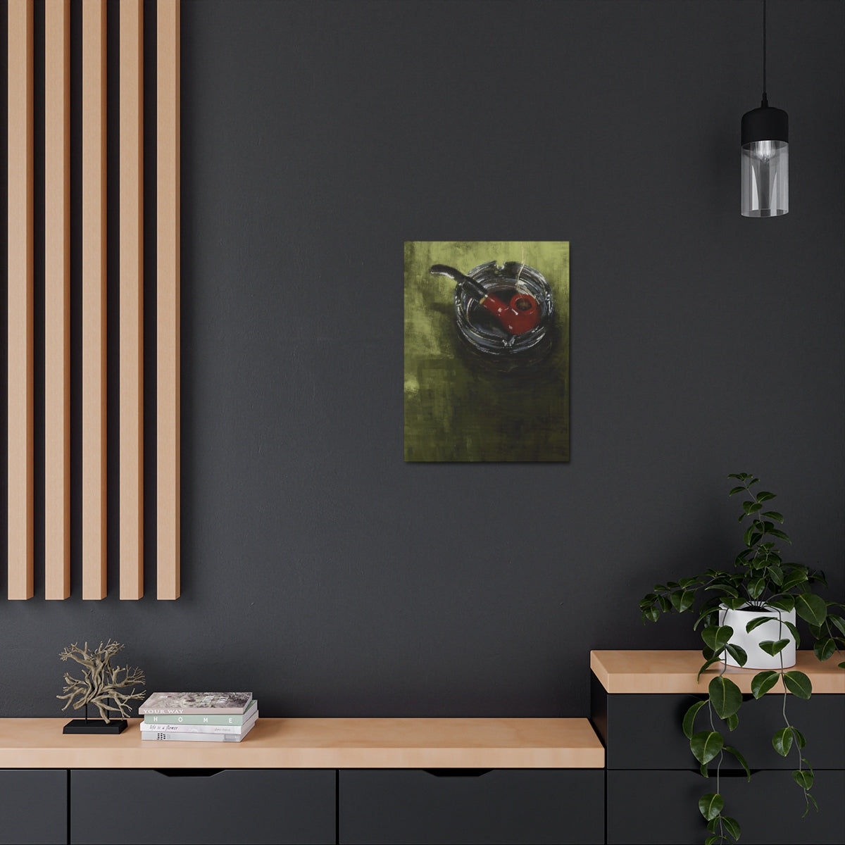 Pipe on Green Table - Satin Canvas Print