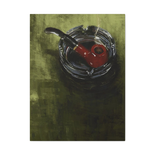 Pipe on Green Table - Satin Canvas Print