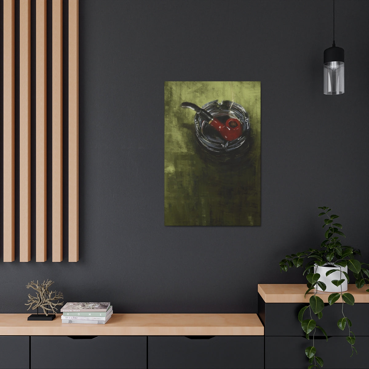 Pipe on Green Table - Satin Canvas Print