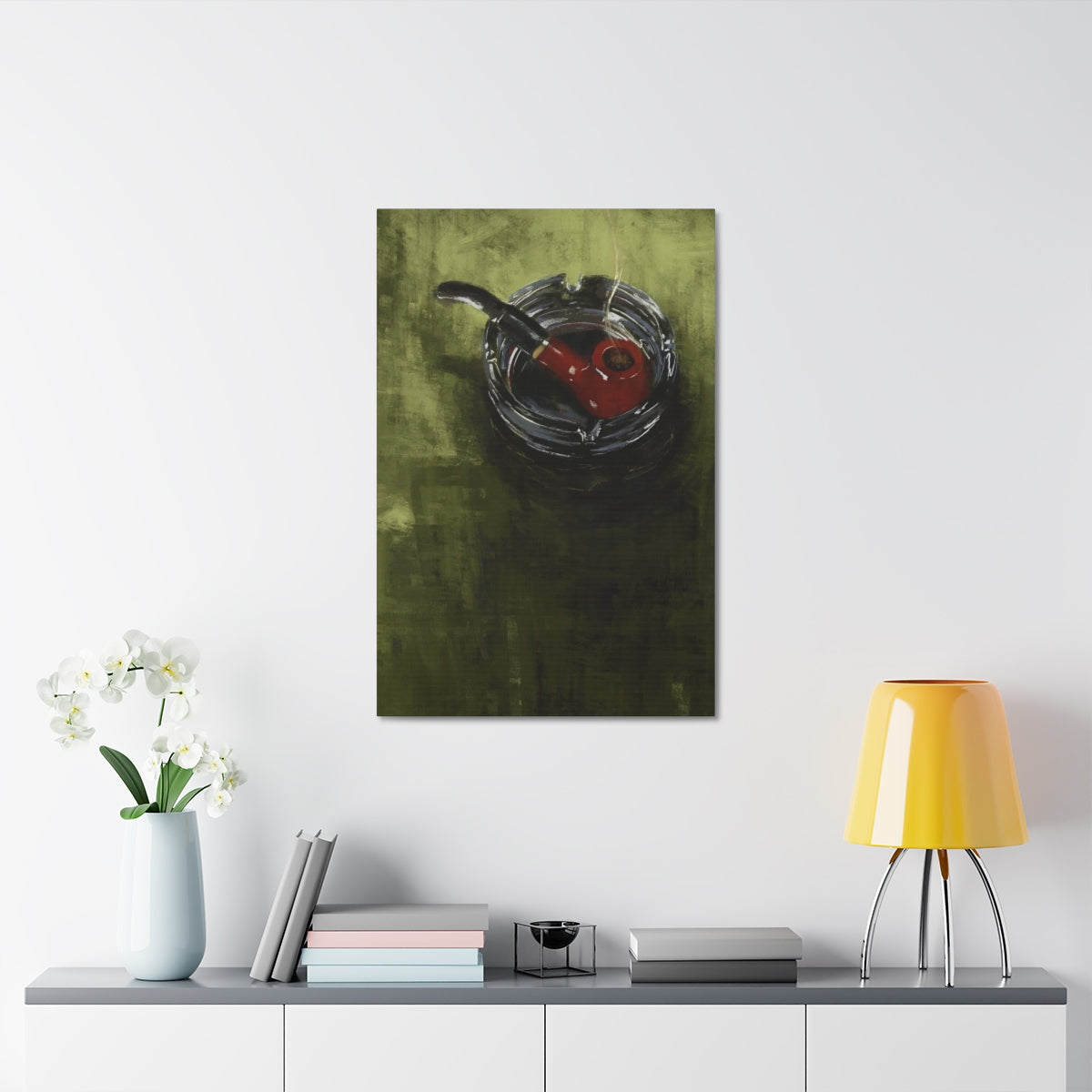 Pipe on Green Table - Satin Canvas Print