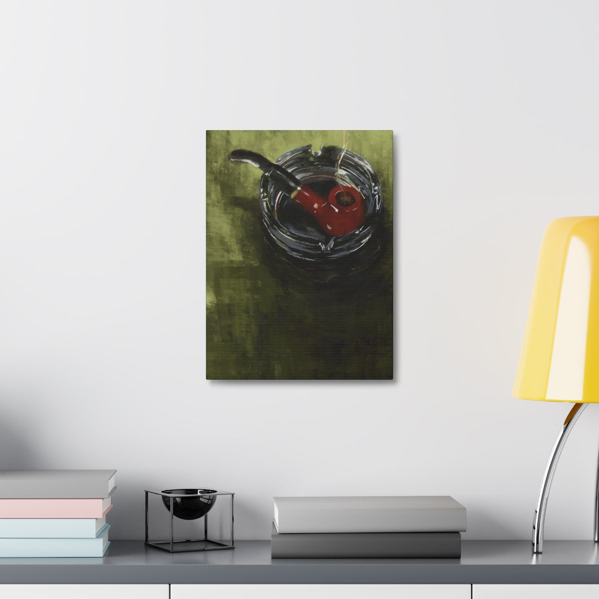 Pipe on Green Table - Satin Canvas Print
