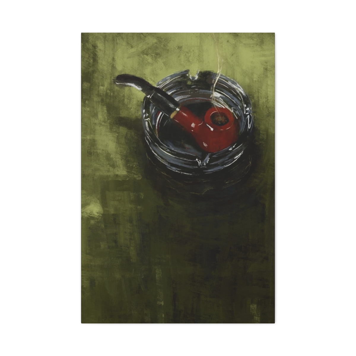 Pipe on Green Table - Satin Canvas Print