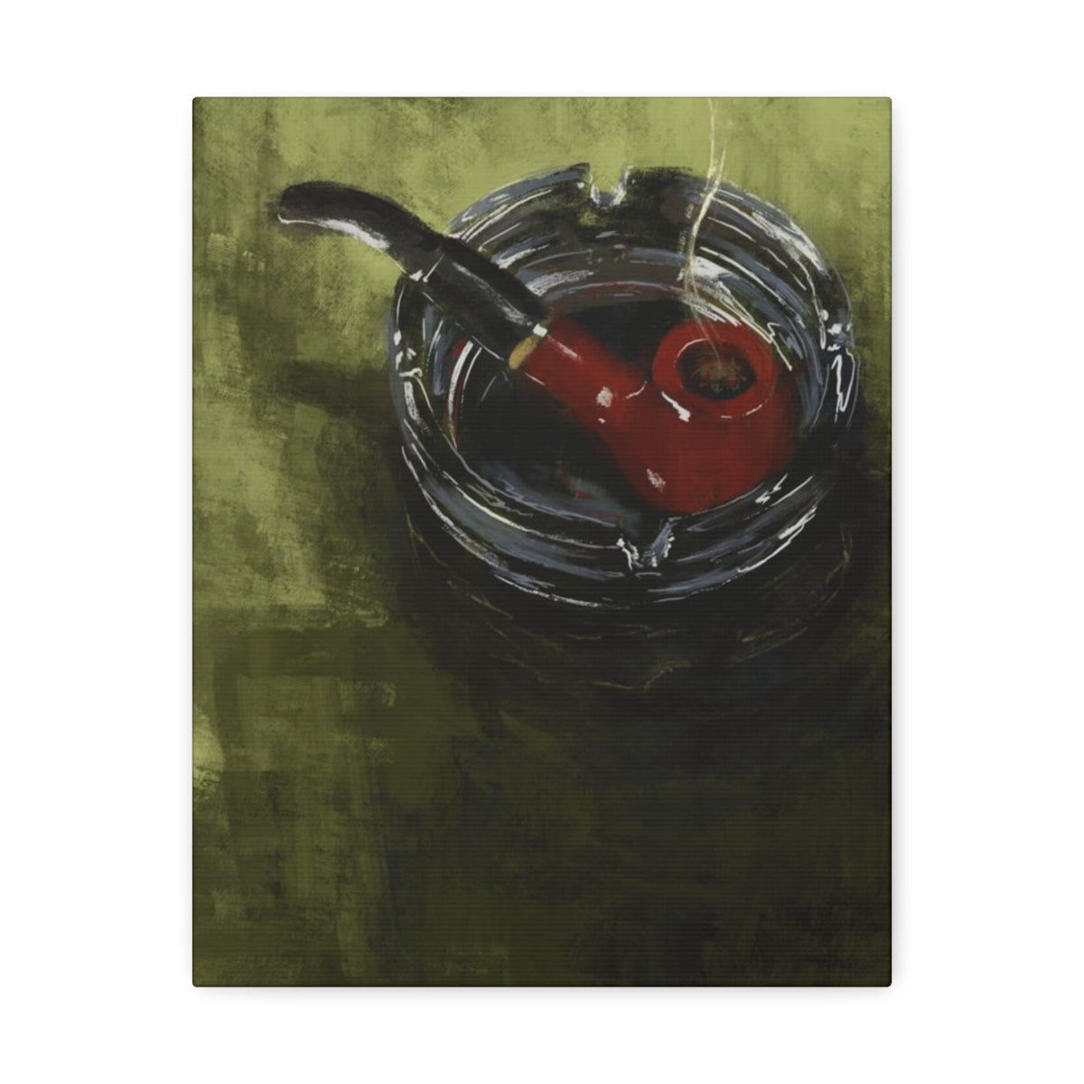 Pipe on Green Table - Satin Canvas Print