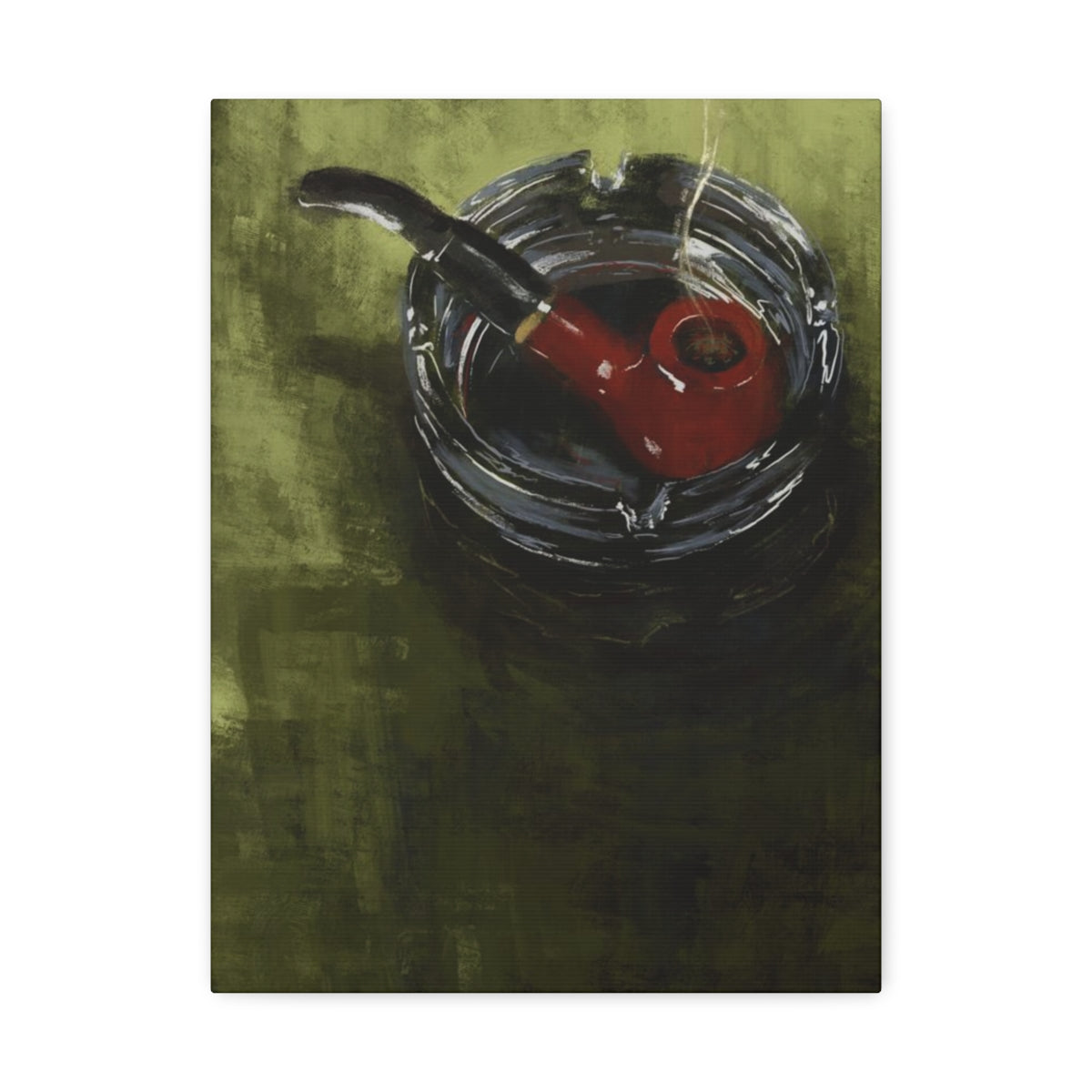 Pipe on Green Table - Satin Canvas Print